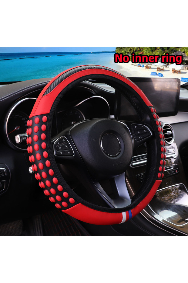 Red Automotive Products Carbon Tiny Silicone Massage Pellet Leather Steering Wheel Cover without Inn