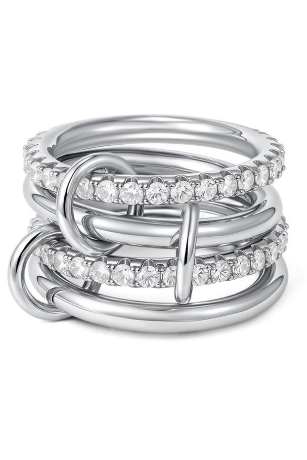 6 T904 Luxury Cubic Zirconia Gold Plating Multilayer Connecting Rings for Women Fashion Mixed Color