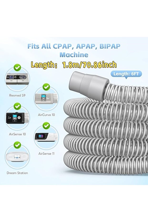 1-Pack CPAP Hose 1.8m/70inch - Universal 22mm Connectors & 19mm Diameter, Fits Most CPAP/BiPAP/BiLev