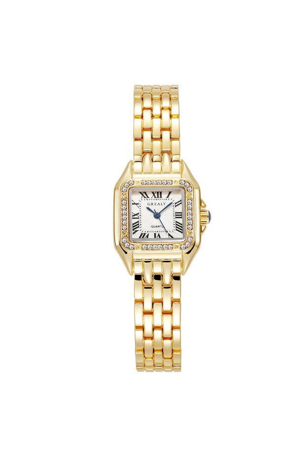 B Gold White Luxury Rhinestone Women Watches Fashion Square Quartz Wristwatch Simple Ladies Clock Re