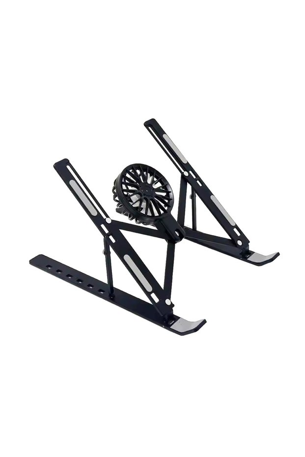 Black Adjustable Laptop Cooling Stand with Fan, Foldable Portable 7-Level Height Adjustment, Aluminu