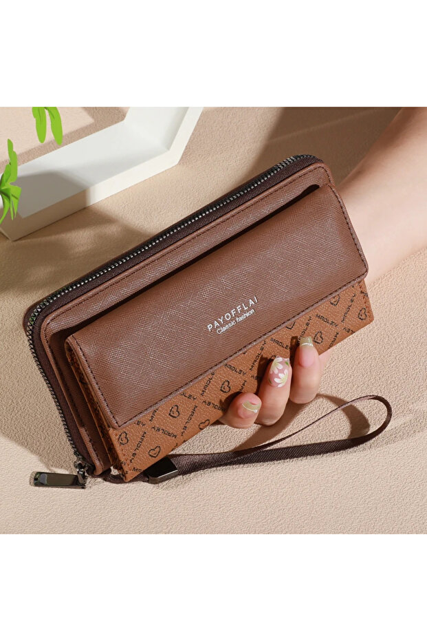 apricot 1pc Classic Men's Faux Leather Wallet, Double Layer with Snap Closure, Zippered Card Holder
