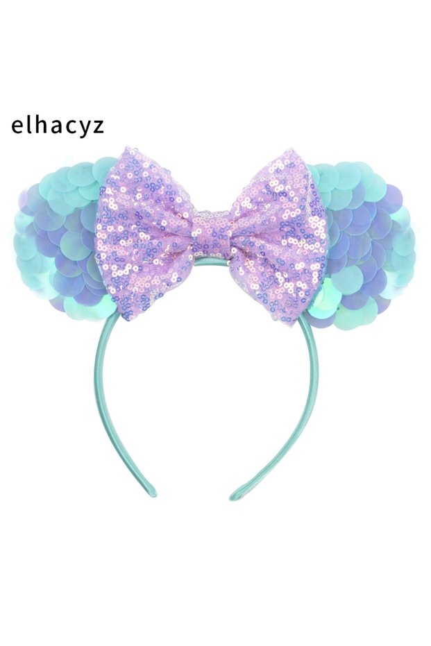 TDMQ093-01 Mermaid Mouse Ears Headbands Pearl Hair Sequins 5“Bows For Women Festival Hairband Girls
