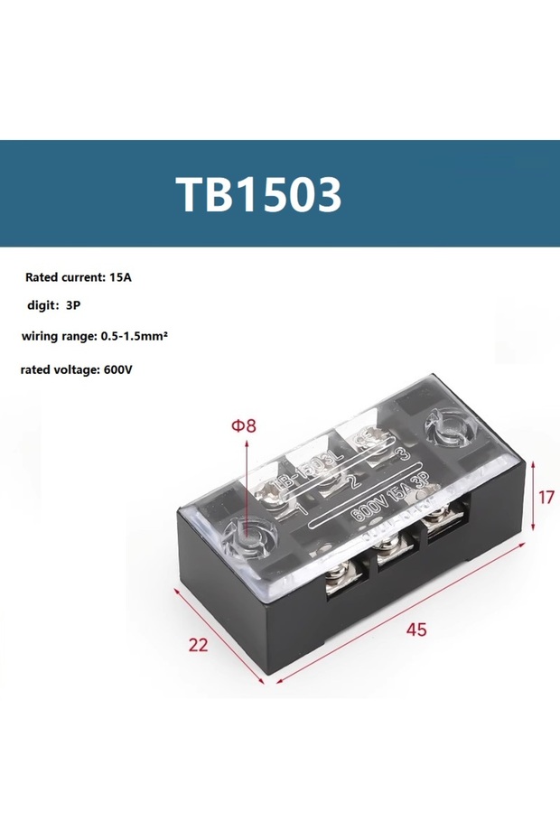 TB1503 15A 600V Dual Row Barrier Screw Terminal Block Wire Connector TB Series 3 4 5 6 8 10 12 16 20