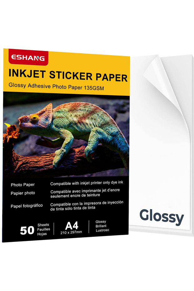 A4 50sheets 1135g ESHANG Self-Adhesive Photo Paper, A4 Glossy Sticker Paper for Inkjet Printer, 8.3