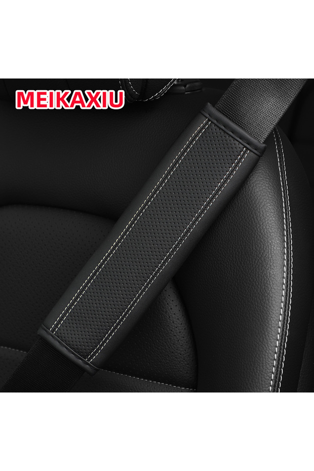 WHITE PU fiber leather double-thread press-in car shoulder guard cover for seat belt decoration auto