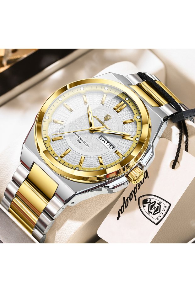 896 Gold White POEDAGAR Top Business Men Wristwatch Stainless Steel Waterproof Luminous Casual Man W