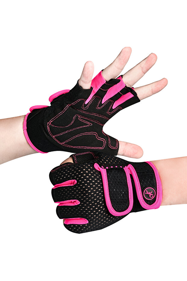 S Pink MOREOK Gym Fitness Gloves Half Finger 3MM Pads Weight Lifting Workout Exercise Power Training