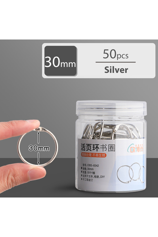 30mm 50pcs silver 20/30/40/50mm Metal Binder Ring Loose-leaf Paper Book Index Cards Album Binding Cl
