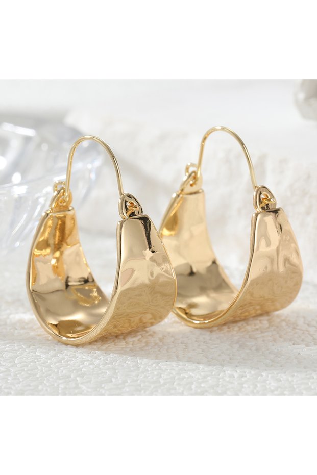 G578 Retro Simple Design Hammer Pattern Golden Plated Hoop Earrings for Women Fashion Classic Party