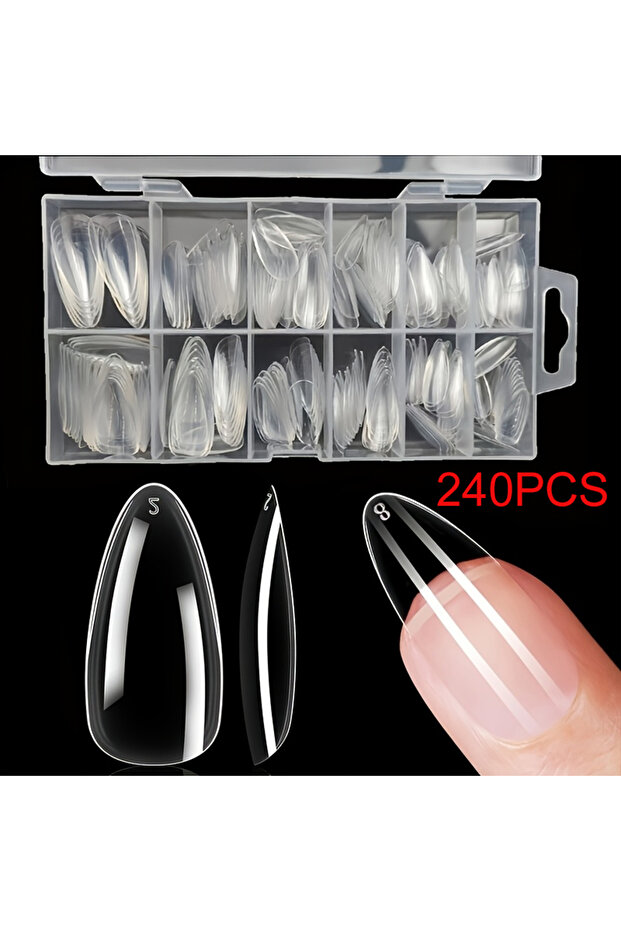 240 Transparent 120/240 Pieces Long Soft Gel Nail Stickers, Transparent Full Coverage Almond-Shaped