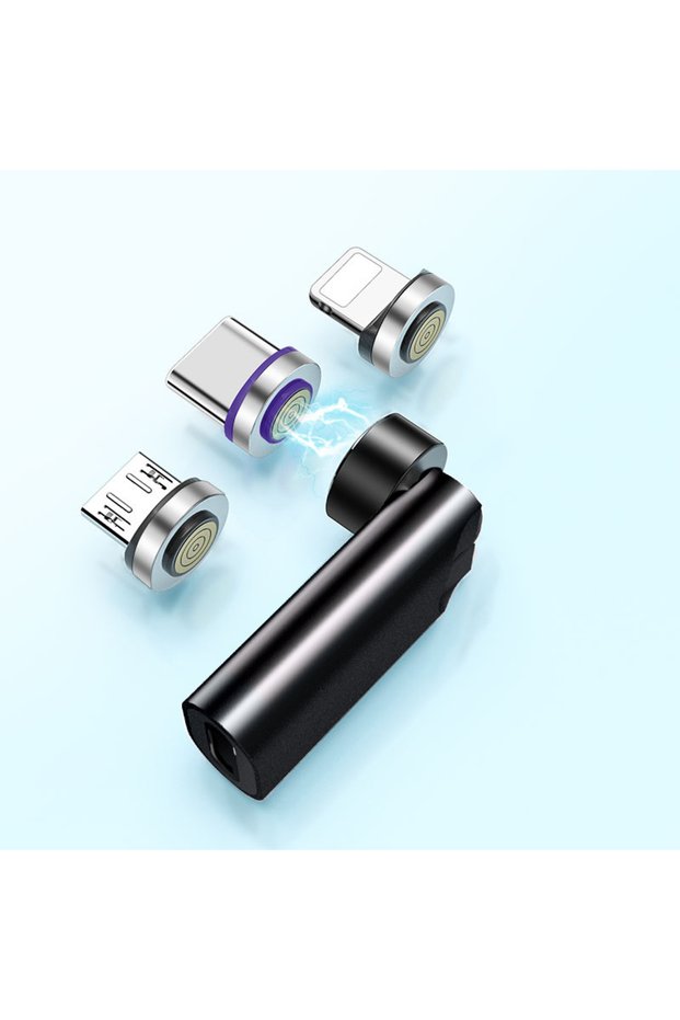 Black 3 header 540° Degree Rotating Magnetic Wire Fast Charging PD 5A Adapter For Mobile Phone Acces