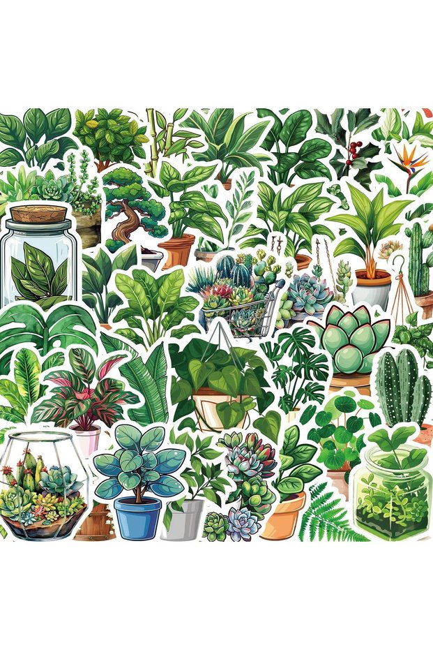 50pcs all 50PCS Cute Plants Green Aesthetic Stickers DIY Decoration For Fridge Notebook Bike Phone S