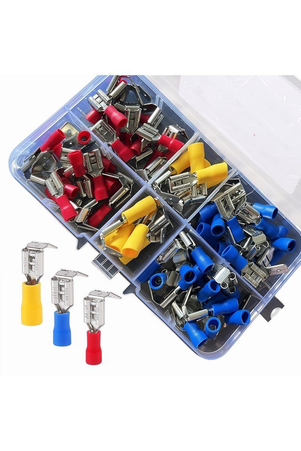 70pcs-Mix In Box 30/70pcs Semi-Insulated Piggy Back Spade Connectors 22-10AWG 6.3mm(1/4') Quick Disc
