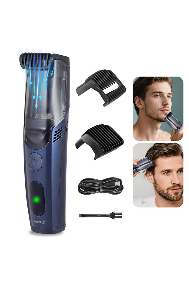 blue B Solimpia Cordless Beard Trimmer Men Rechargeable Electric Shaver Built-in Vacuum Clipper for