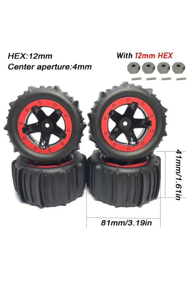 6885R HEX Tire 4PCS 84mm/81mm Slip Rubber Snow Sand Tires Tyre Wheel 12mm HEX for 1/12 1/14 1/16 1/1