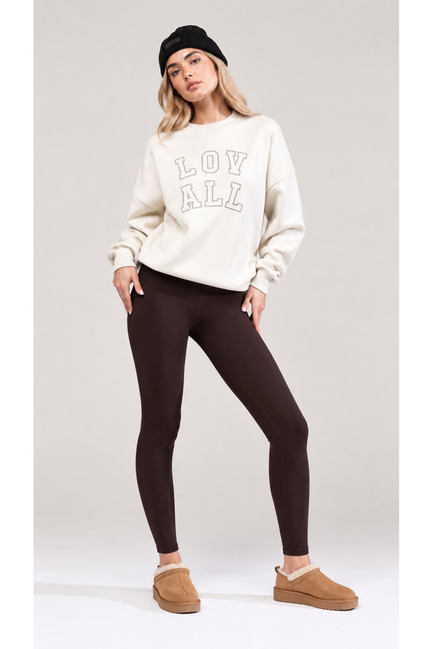 Women's Brown Fleece-Lined High-Waisted Slimming Stretchy Plain Ribbed Winter Leggings