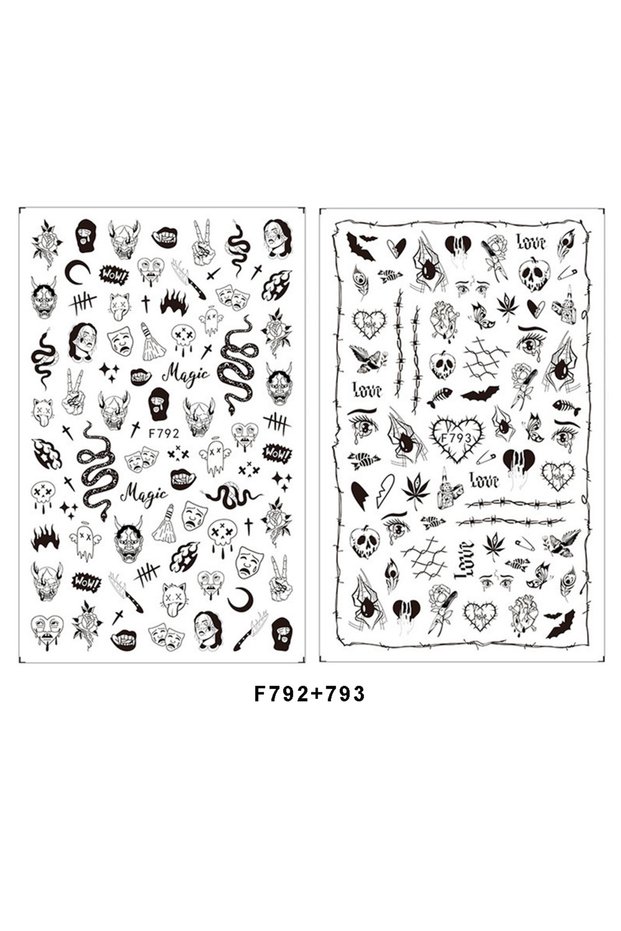 F792 793 2/6pcs 3D Snake Design Nail Stickers Evil Eye Tiny Skull Ghost Flower Design Sliders For Ha