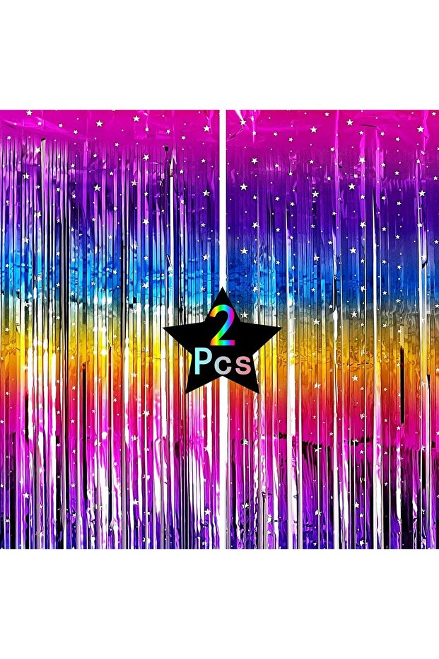 Purple Sparkly Rainbow Gradient Tinsel Foil Fringe Curtain Backdrop Metallic Streamers Photo Booth P