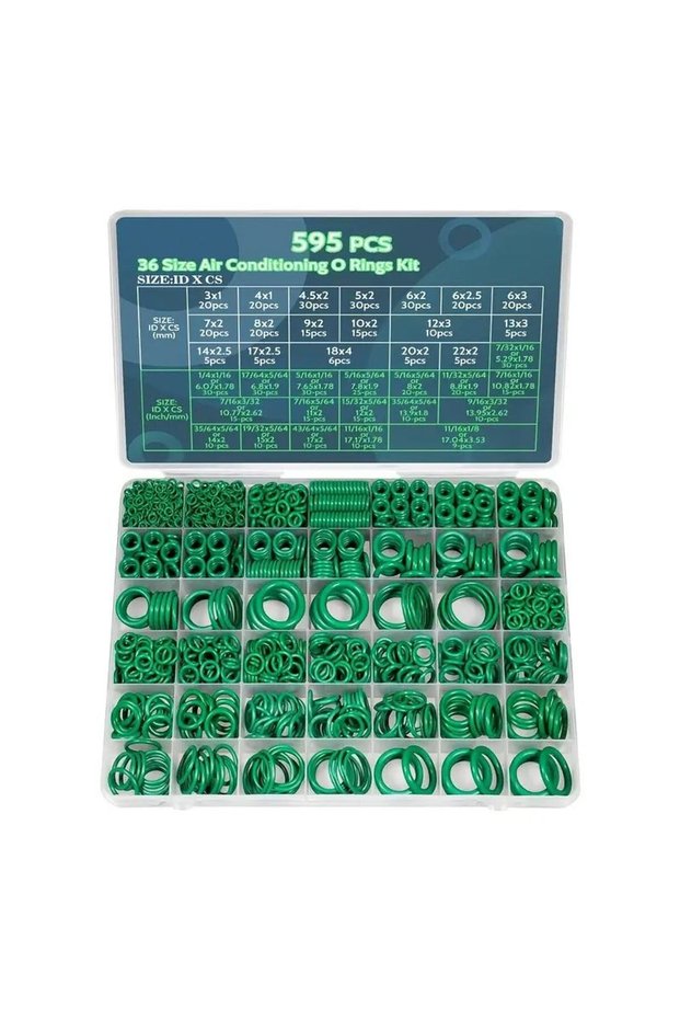 green 595pcs Air Conditioning O Ring Kit, 36 Size Seal Rubber O-Rings Assortment Set for Compressor