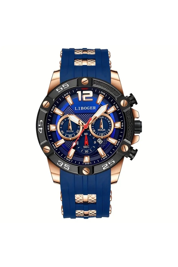 Blue Luxury Large Dial Men Watches Casual Silicone Strap Quartz Wristwatches with Date Calendar For