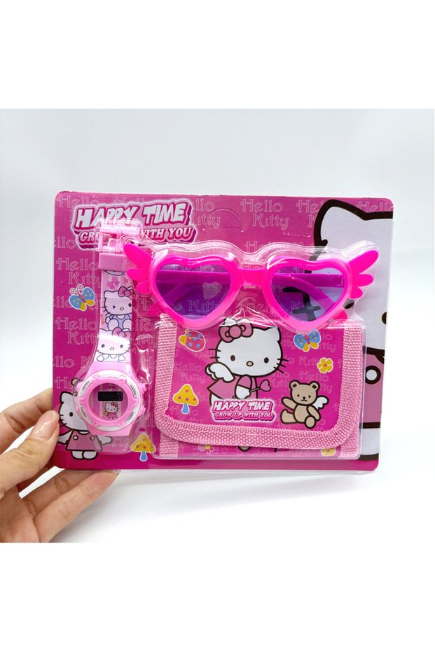 kt-qb-yj Fashion 3ps Unicorn Hello Kitty Girls Watch Kids with Wallet Glasses Cartoon Spiderman Watc