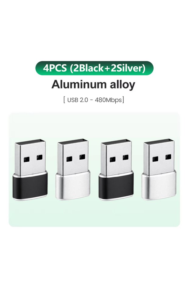 2 Black 2 Silver USB to USB C Adapter for iPhone 17 USB C Female to USB Male Car Charger Adapter Typ