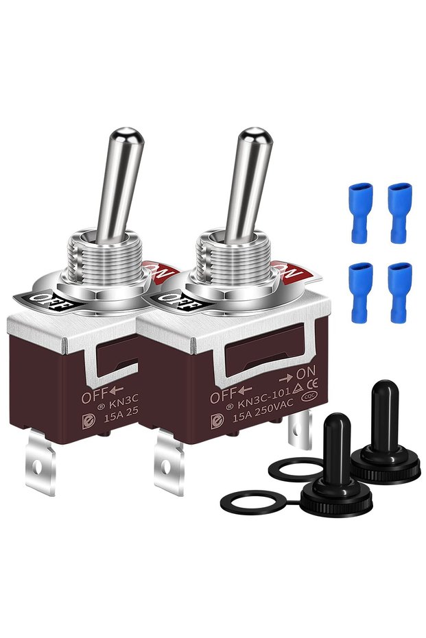2PCS SPST Waterproof Toggle Switch 12V DC 30A 125VAC 20A Marine Heavy Duty 2 Pin ON Off Spade Termin