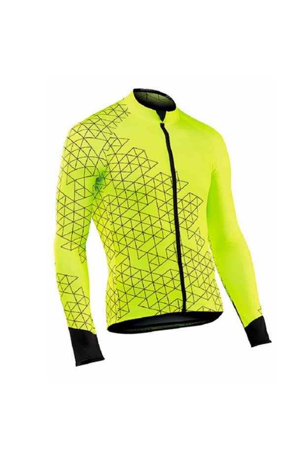 Asian size-L Yellow Fluorescent Yellow Men Autumn Bicycle Clothing Road Racing Clothes Breathable Sp