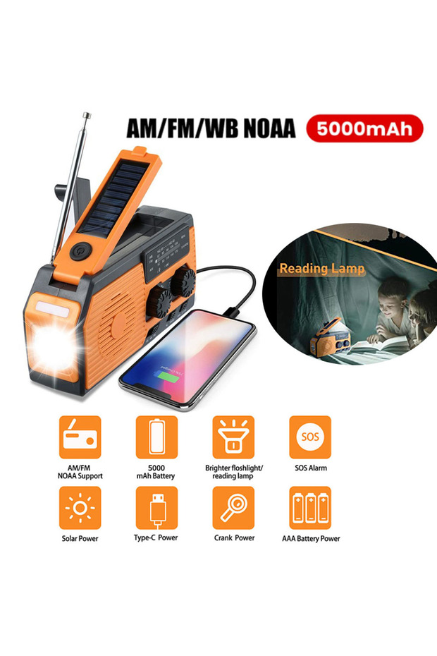 Orange4 5000mAh LOTOTG Portable Emergency Solar Power Radio Hand Crank Charging AM/FM Weather Radio