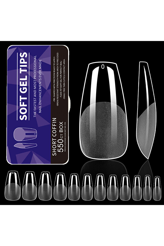 SHORT COFFIN 550Pcs Transparent Acrylic Fake Nails Full Half Cover Nail Tips Handmade Press On Nails