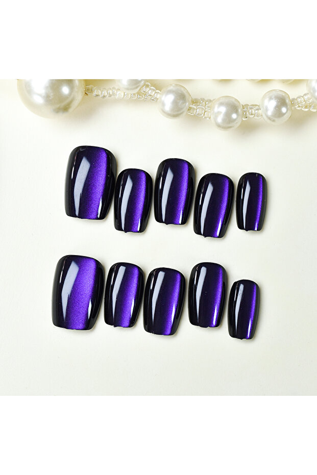 Y0300-M Press on nails 10 pieces charming cat eyes style square 3 sizes to choose from for women and