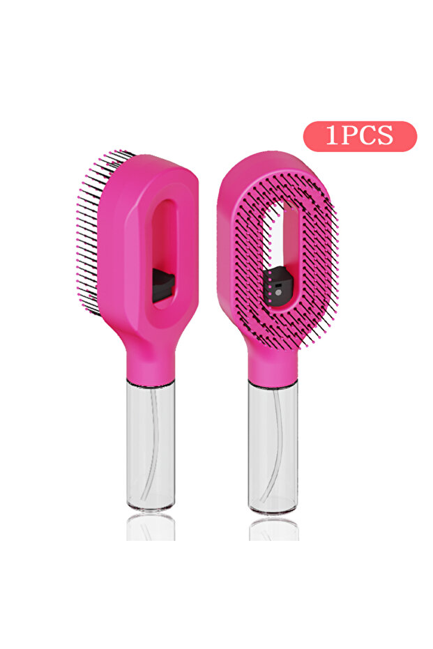 rose red-1pc Hairbrush Sprayer Brush 2 in 1 Multi-functional Spray Bottle Comb with Water Spray Deta