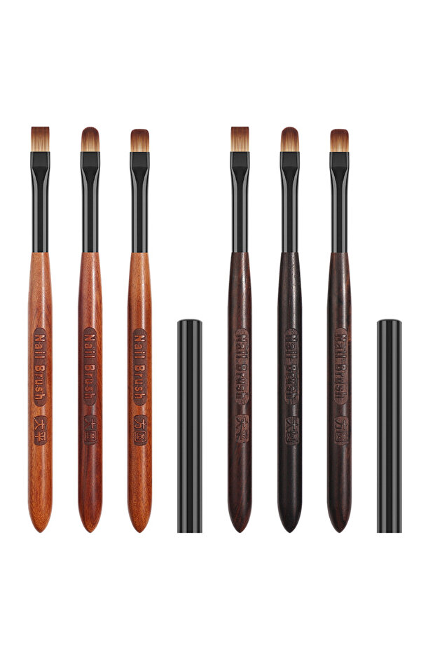 G-B00547 1/6PCS Acrylic Nail Brush Pen for Powder Manicure Round Wood Handle Gel Builder Brushes Too
