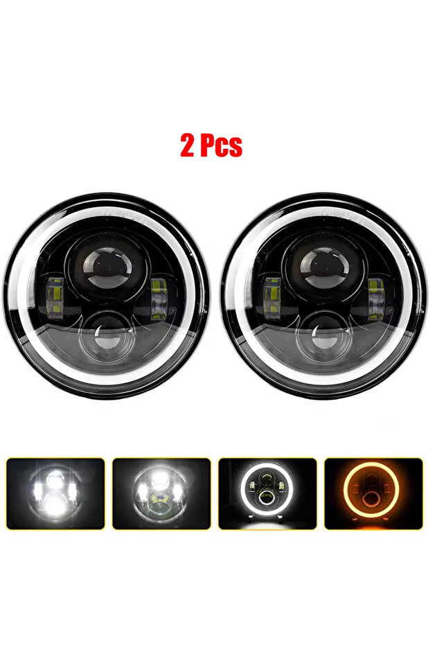 2 Pcs 7 Inch Motorcycle LED Headlight 6000K 60W For Jeep Wrangler JK TJ Headlight Angel Eye DRL Ambe