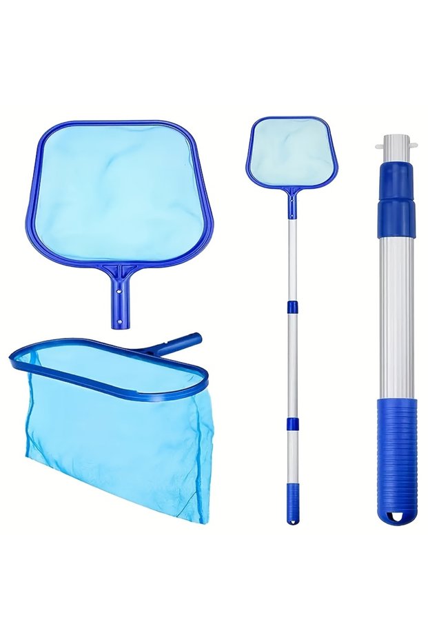 Blue 3pcs/Set Pool Skimmer Net with Adjustable 17-40" Telescopic Pole - Fine Mesh Net