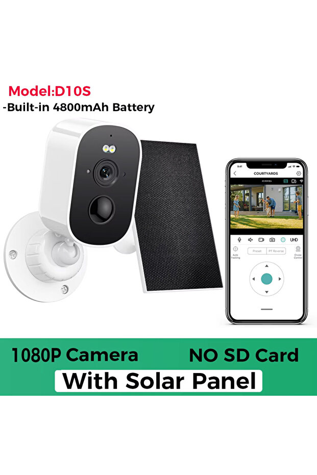 1080P NO SD Card 1080P WiFi Camera Solar Outdoor Wireless Battery Powered Bullet Security Camera PIR