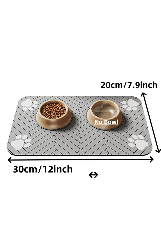 20X30cm Grey Pet Feeding Mat-Absorbent Pet Placemat for Food and Water Bowl with Waterproof Rubber B