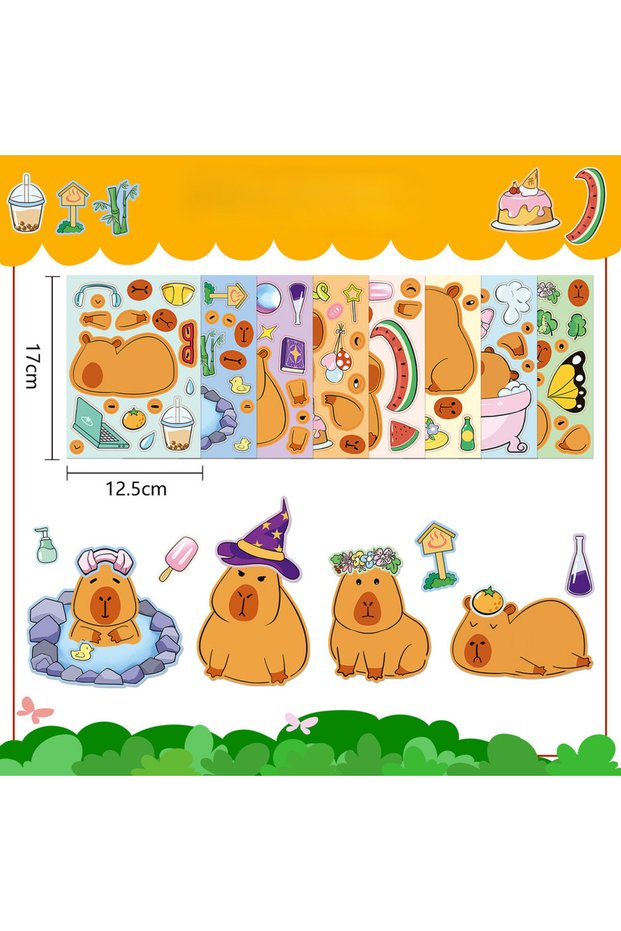 8PCS 8PCS Capybara Puzzle Stickers - Educational Parent-Child Interactive Cartoon "Make a Face" Wate