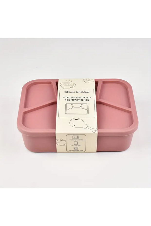 red Food-Grade Eco-Friendly Leak-Proof Silicone Lunch Box, Suitable for Children and Adults, 4 Compa