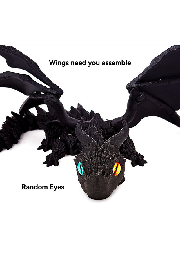 Black 1pc 3D Printed Winged Carriage Dragon Figurine With Random Eyes, Art Deco Resin Dragon Sculptu