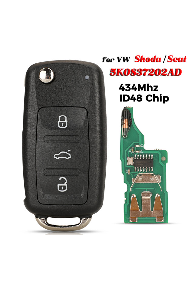5 Buttons black Jingyuqin 5K0 837 202 AD Remote Key 434MHz id48 for VW Golf Mk6 Estate Caddy Eos Jet