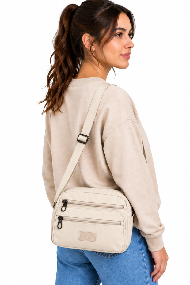 Water Resistant Fabric Women's Shoulder Bag Beige Crossbody Bag