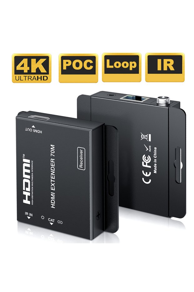 EU power supply 4K HDMI Extender over Cat6/7 Cable up to 70M 230ft HDMI 4K Extender with IR and HDMI