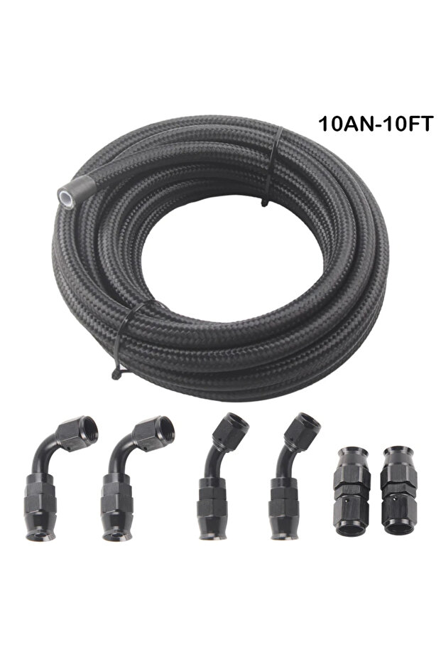 10AN-10FTBK An6 An8 An10 3m/10ft E85 Tube Nylon Stainless Steel Braided PTFE Black Fuel Line Fitting
