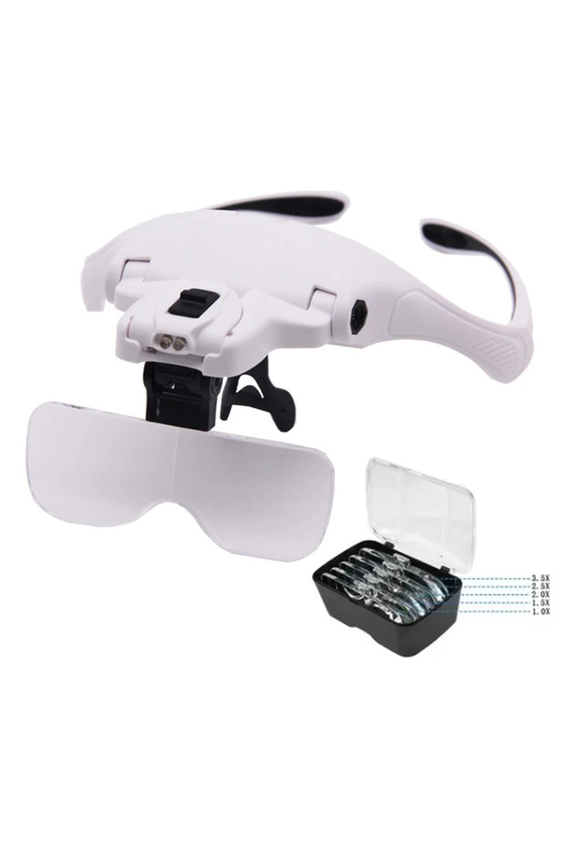 B2 Magnifying Glasses LED Light Head Loupe Jeweler Watch Bright Magnifier 5 Lens 1.0-3.5X Adjustable