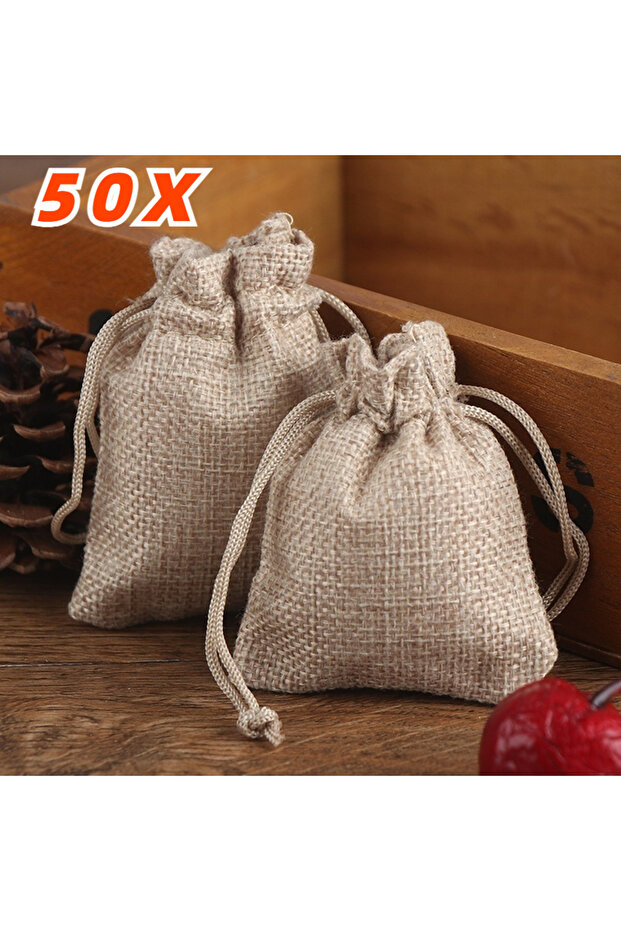 10x15cm-3.9x5.9in 50PCS 50PCS 13X18/10X15/9X12/7X9CM Drawstring Burlap Bag Jute Gift DIY Wedding Fav