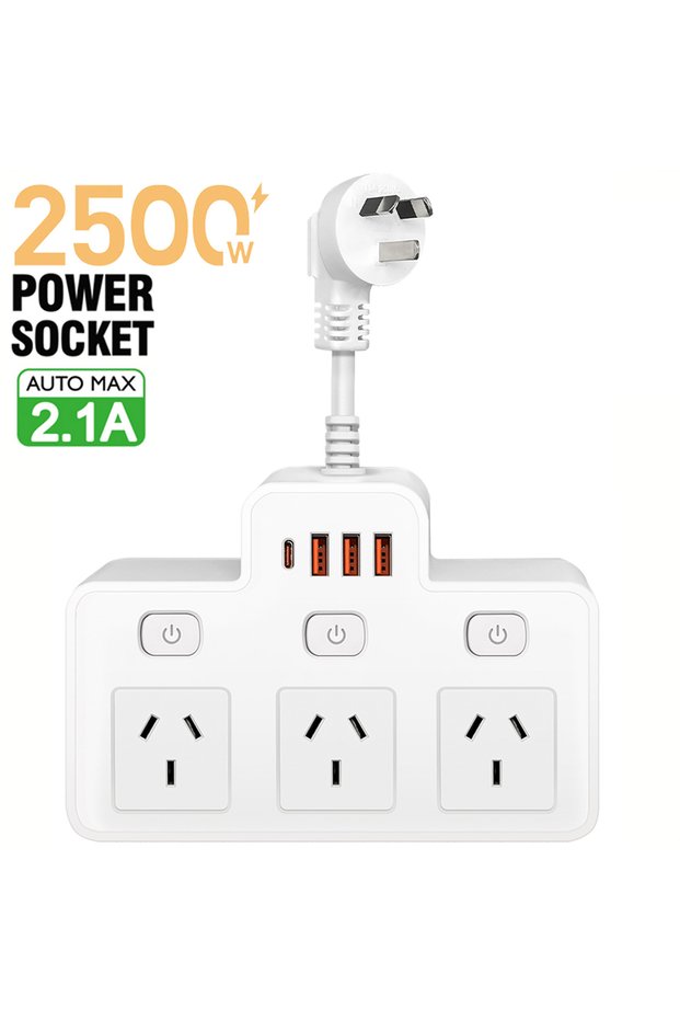 AU Plug White Australia AU Plug AC Wall Power Strip Independent Switch Multitap Power Socket adapt W