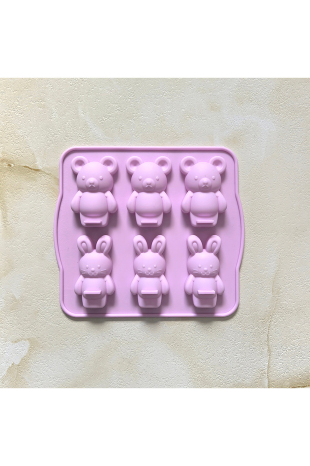 014purple 1pc 6-cavity bear, rabbit shaped silicone mold, perfect for cakes, desserts, jellies, cook