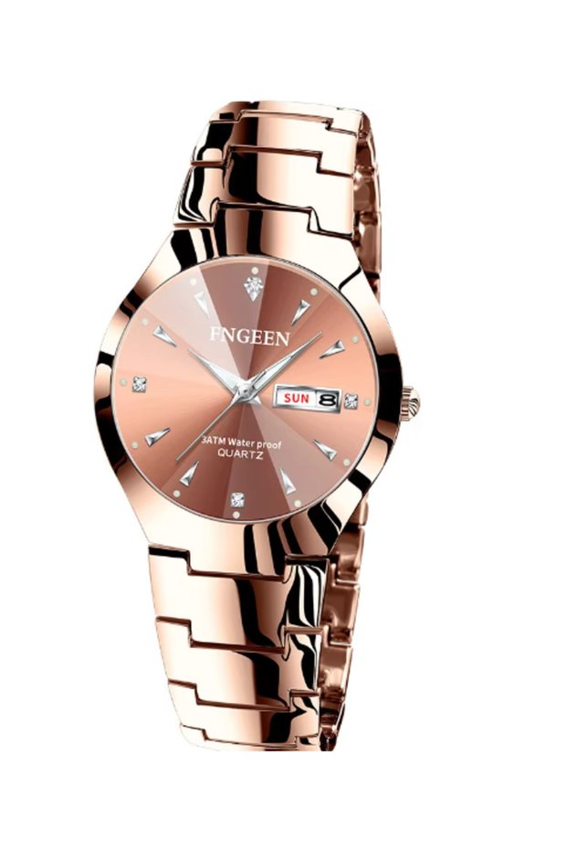 male-gold BINBOND Luxury Quartz Watches For Couple Luminous Waterproof Week Display Auto Date Stainl